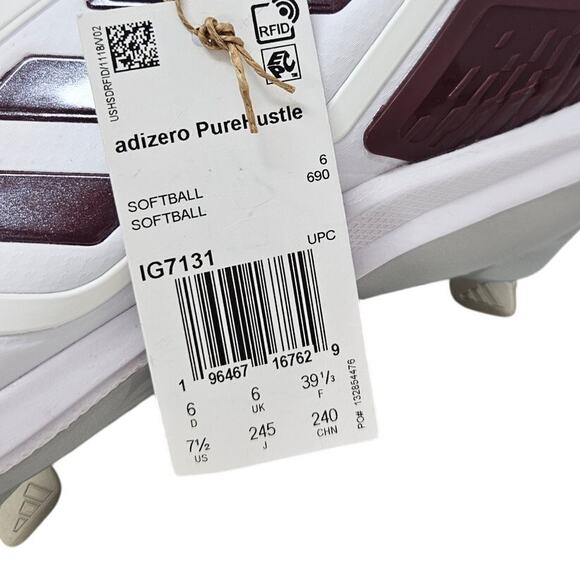 NEW adidas 7.5 Adizero Purehustle 3 Elite Sneaker Cleat Softball White Burgundy - Picture 3 of 7
